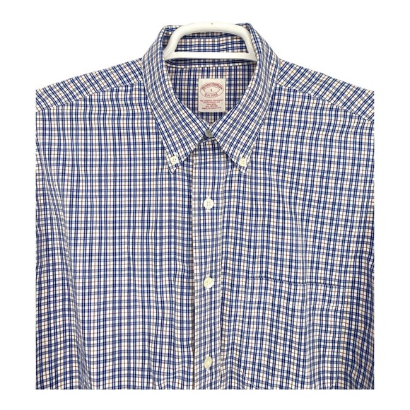 Brook Brothers Checked Shirt Spread Collar‎ Mens Button Up Large L Long Sleeves - Picture 1 of 6